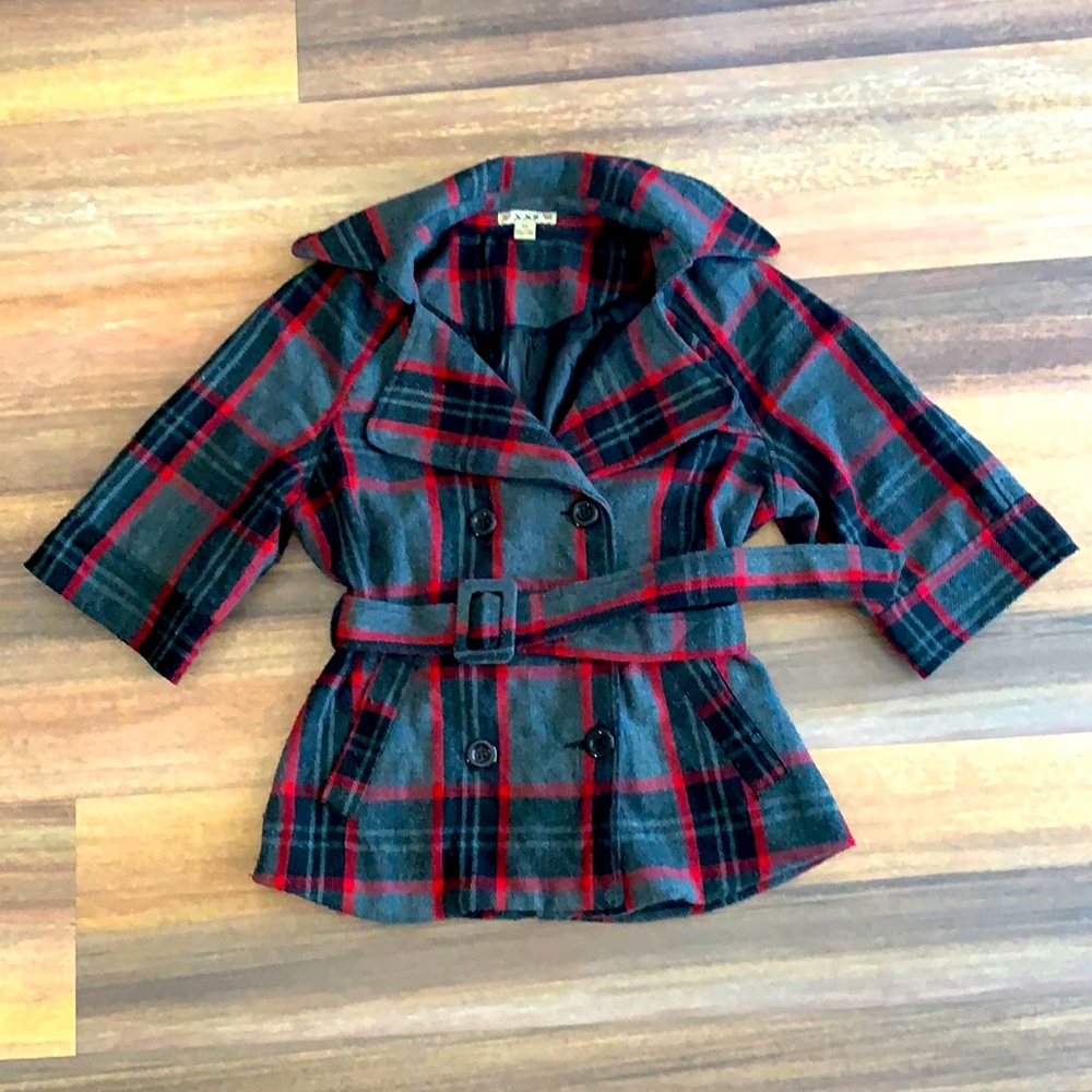 Gray / Black / Red Cropped Overcoat